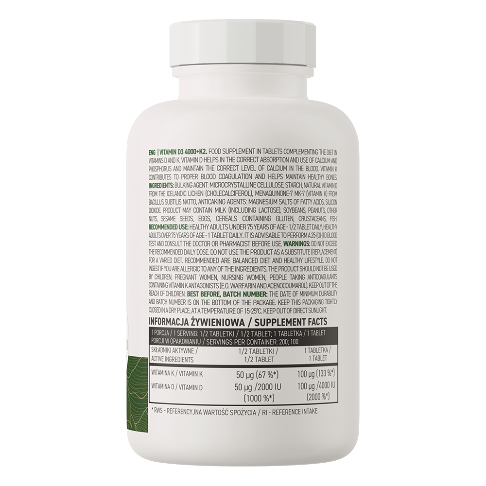 OstroVit Vitamin D3 4000 IU + K2 Vege 100 tabs 